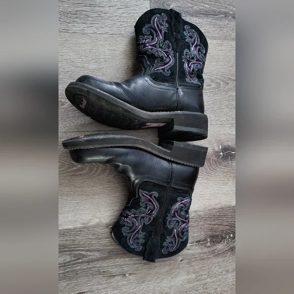 Black and Purple Ariat Leather Embroidered Women's Boots - Picture 5 of 12